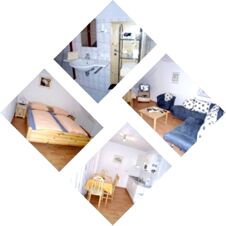 Verschiedene Innenansichten der Landgasthof-Pension Limbacher M&uuml;hle mit Schlafzimmer, Badezimmer, Wohnzimmer und K&uuml;che in hellem Design.