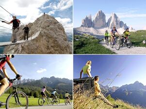 Verschiedene Outdoor-Aktivit&auml;ten wie Klettern, Radfahren und Wandern vor beeindruckender Bergkulisse beim Bauernhof Villgrater am Ort.